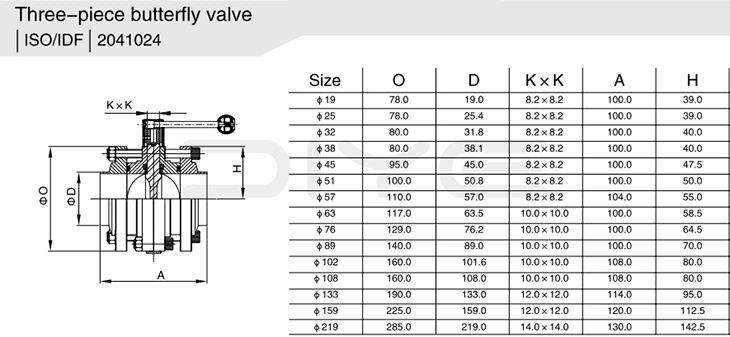 Sanitary 3-Piece Butterfly Valve